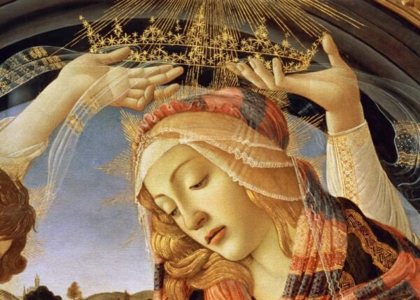 La Madona del Magnificat, detalle del rostro y la corona de la Virgen, 1482 (tempera sobre panel) – Sandro Botticelli Sandro Botticelli 2024-11-21