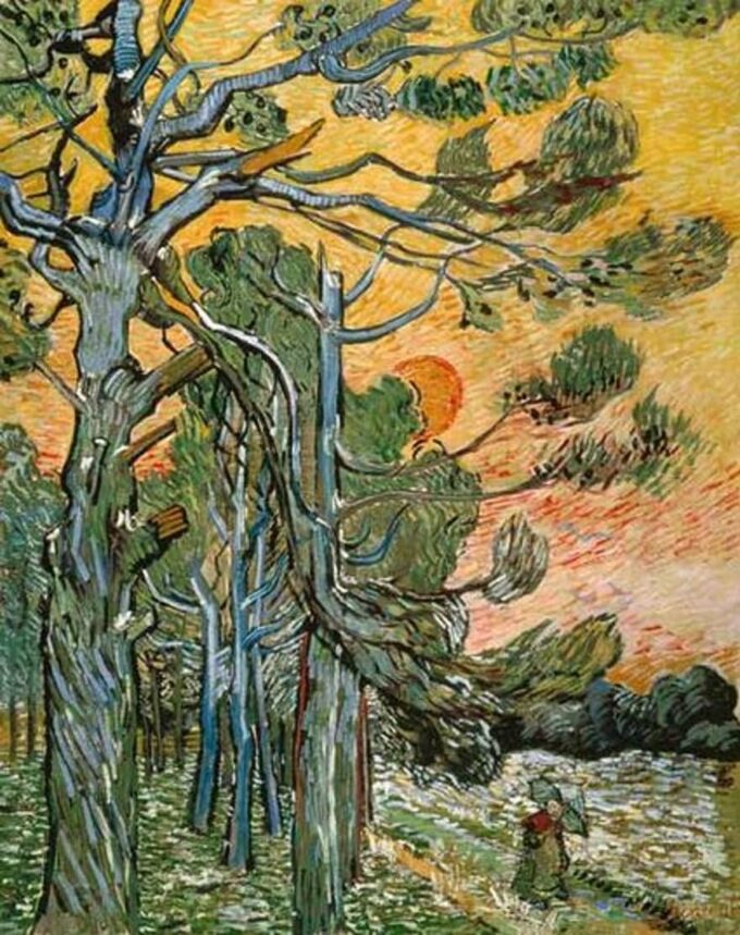 Pinos bajo el sol poniente y el personaje femenino – Van Gogh Vincent Van Gogh 2024-09-20