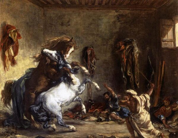 Caballo árabe luchando en un establo – Eugène Delacroix Eugène Delacroix 2024-11-21