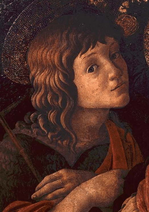 Virgen con el Niño y San Juan Bautista, detalle del joven santo – Sandro Botticelli Sandro Botticelli 2024-11-21