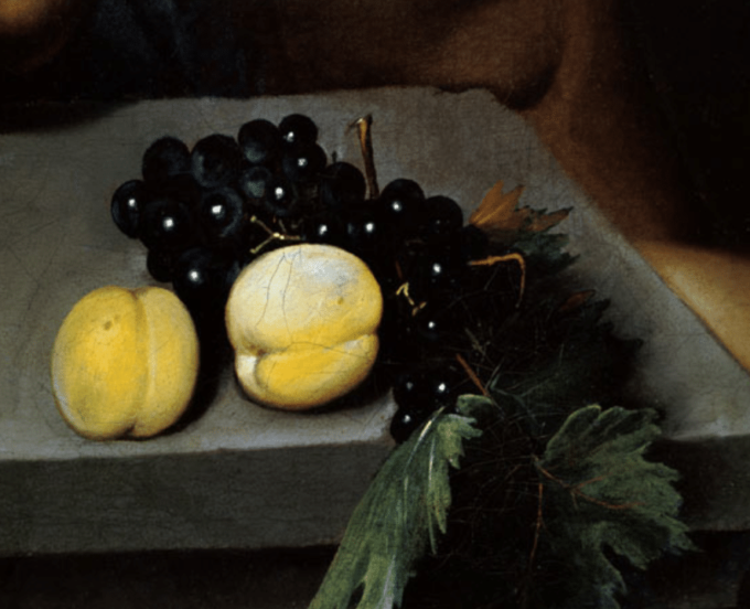 «Baco enfermo, detalle de melocotones y uvas – Caravaggio» Caravaggio 2024-09-19 2