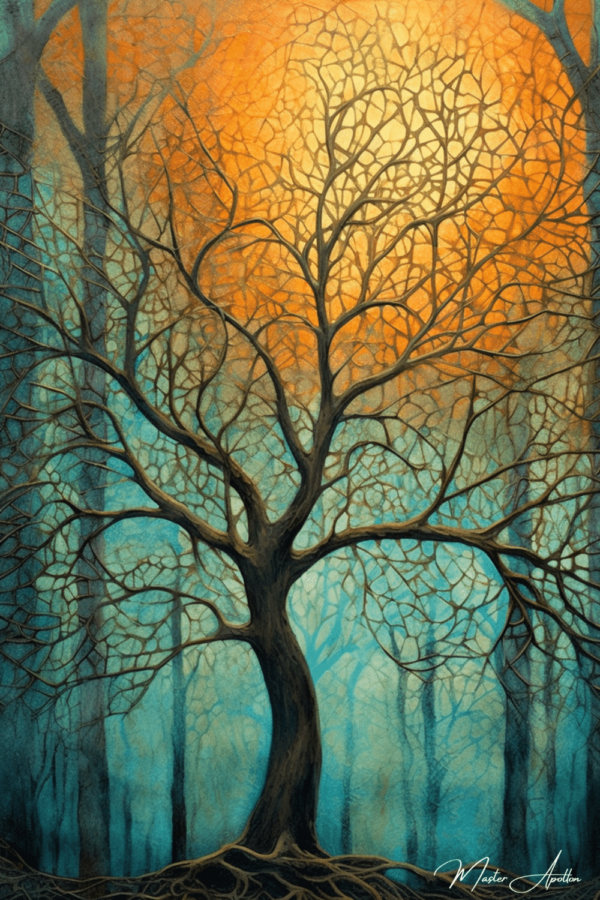 Tabla árbol contemporáneo azul naranja Cuadros Contemporáneos Árboles 2024-12-22