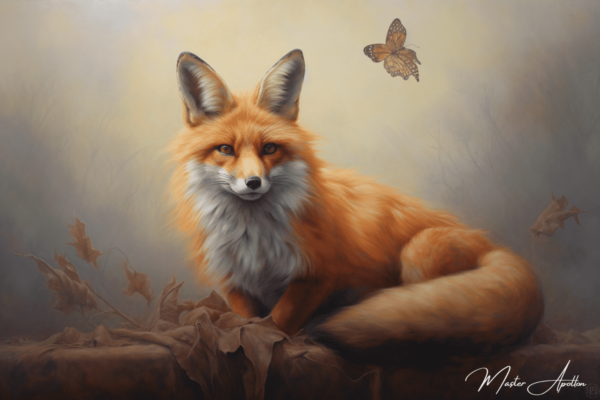 Cuadro contemporáneo de animales: Zorro y mariposa Pinturas Contemporáneas 2024-12-22