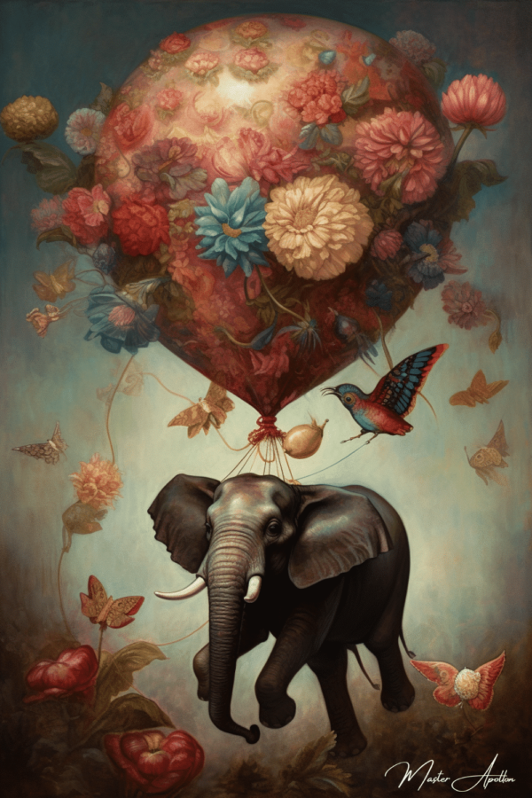 Cuadro contemporáneo de animales: elefante volador Pinturas Contemporáneas 2024-12-22