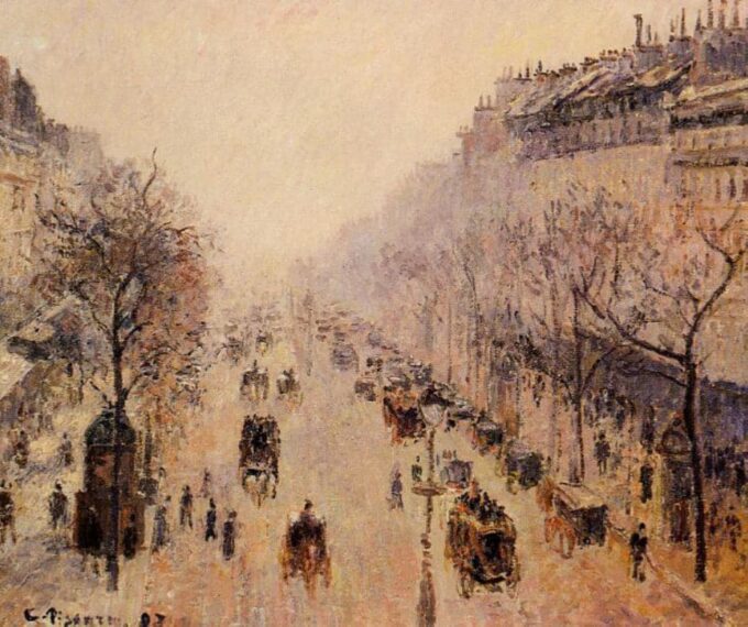 Boulevard Montmartre, mañana, luz del sol y niebla – Camille Pissarro Camille Pissarro 2024-09-20