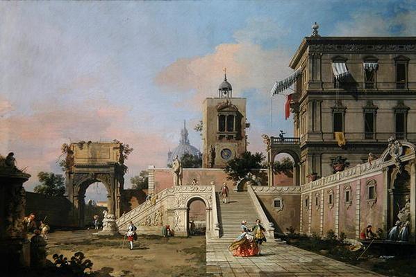 Capriccio de dos vuelos de escaleras que conducen a un palazzo, hacia 1750 (óleo sobre lienzo) – Giovanni Antonio Canal Canaletto 2024-11-21