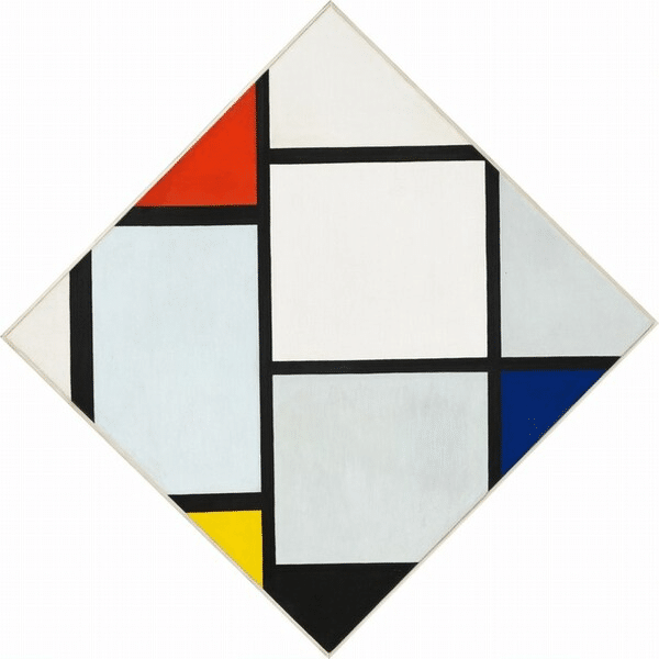 Composición de rombo con rojo, gris, azul, amarillo y negro – Mondrian Piet Mondrian 2024-11-21