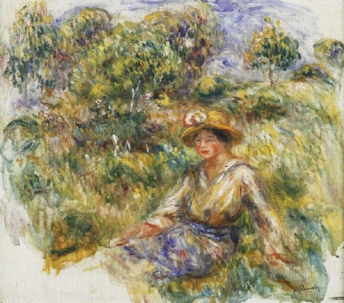 Mujer con un sombrero azul en un prado (Mujer en azul con sombrero sentada en la hierba) – Pierre-Auguste Renoir Pierre-Auguste Renoir 2024-09-20