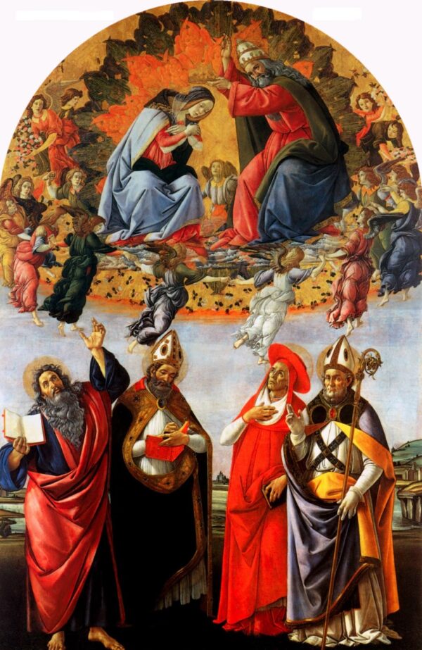 Coronación de María con San Juan Evangelista, Agustín, Jerónimo y Eligio – Sandro Botticelli Sandro Botticelli 2024-11-21