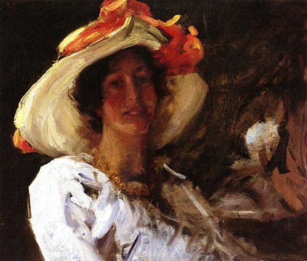 Retrato de Clara Stephens con un sombrero de cinta naranja – William Merritt Chase William Merritt Chase 2024-12-26