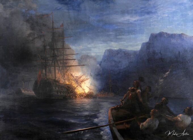 El incendio del buque insignia turco por Kanáris, 1881 – Ivan Aïvazovski Ivan Aïvazovski 2025-05-01