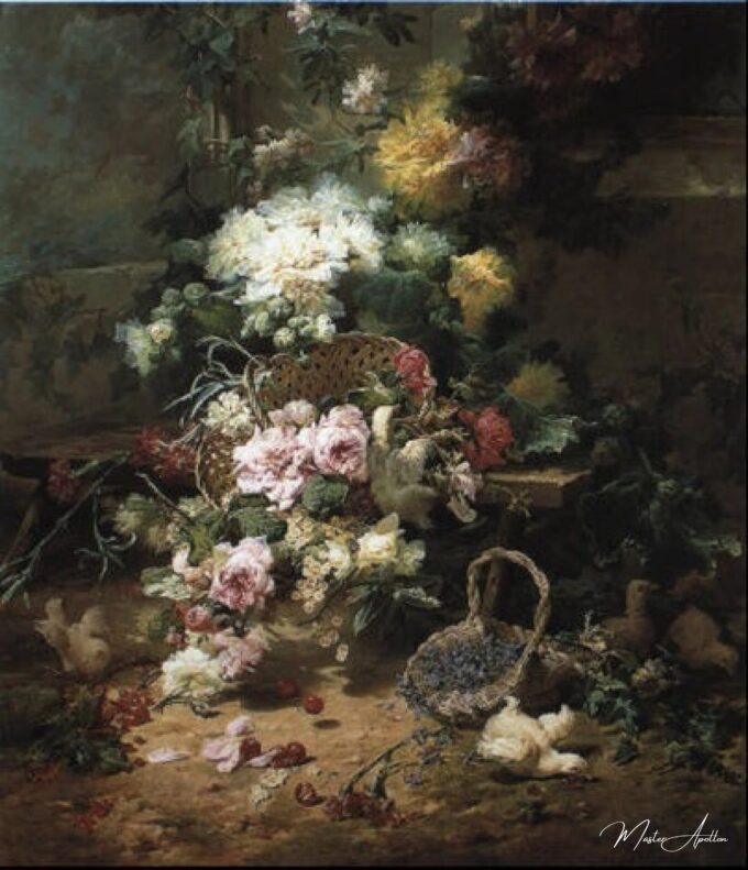 Naturaleza muerta con flores y pollitos juguetones – Eugène Bidau Eugène Bidau 2025-03-15