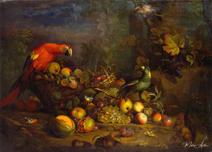 Periquitos y frutas con otros pájaros y una ardilla – Tobias Stranover Tobias Stranover 2025-05-05