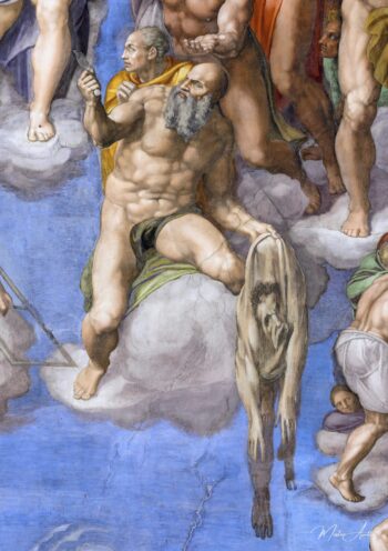 Plafón de la capilla Sixtina: El Juicio Final, detalle de San Bartolomé sosteniendo su piel desollada – Miguel Ángel Miguel Ángel 2025-05-18