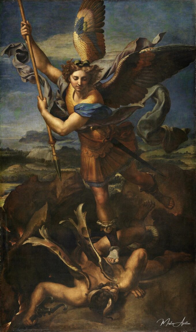 San Miguel derribando al demonio – Rafael (pintor) Rafael Sanzio 2025-05-20