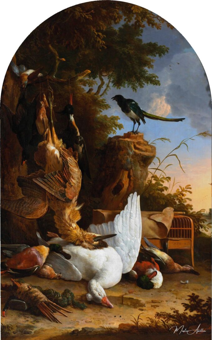 Trofeos de caza junto a una urraca sobre un tocón de árbol – Melchior d’Hondecoeter Melchior d'Hondecoeter 2025-03-23 2