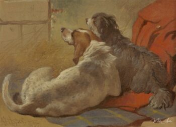 Un perro de caza y un collie barbudo sentado sobre un abrigo de caza – John Frederick Herring Snr John Frederick Herring Sr 2025-05-14