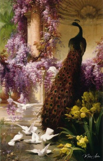 Un pavo real y palomas en un jardín – Eugène Bidau Eugène Bidau 2025-05-14