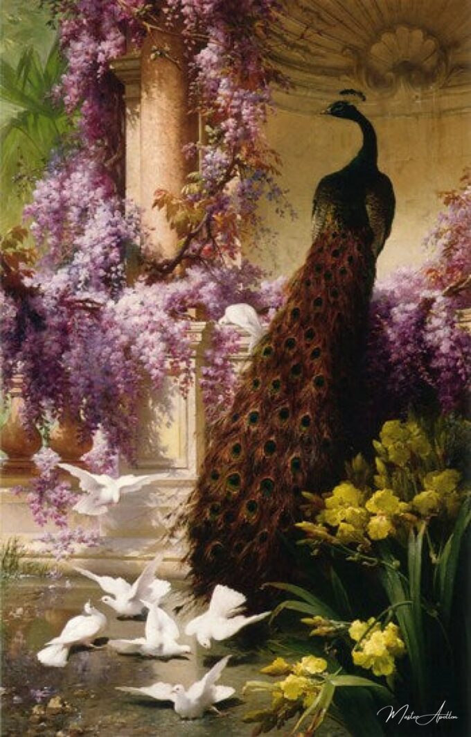Un pavo real y palomas en un jardín – Eugène Bidau Eugène Bidau 2025-03-23 2