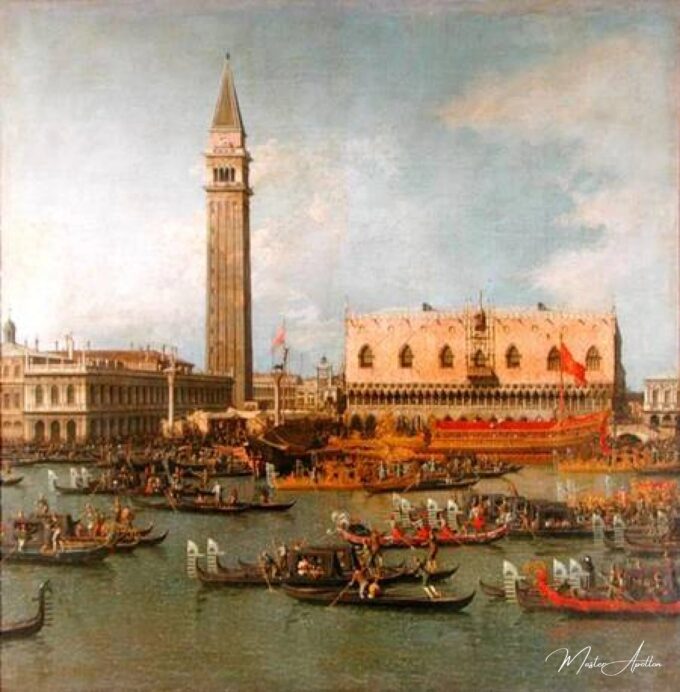 Vista del Palacio de San Marcos, Venecia, con los preparativos de la boda del Dogo – Giovanni Antonio Canal Giovanni Antonio Canal 2025-03-23 2