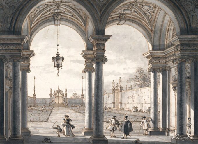 Vista de un jardín a través de una columnata barroca – Giovanni Antonio Canal Giovanni Antonio Canal 2025-05-11 2